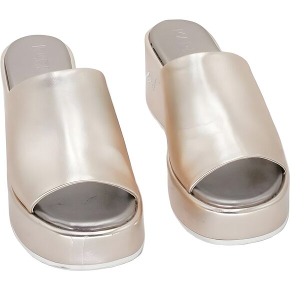 Karl Lagerfeld Calvina Slide Wedge Sandal White Gold Women's US 8M - Picture 1 of 6